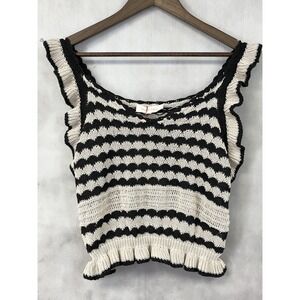 Solitaire Striped Crochet Knit Tank Top Womens Medium Ruffle Boho Indie Festival